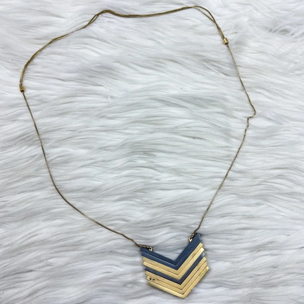 Madewell Arrowstack Necklace Vintage Gold Brass Gunmetal Gray - Picture 1 of 5